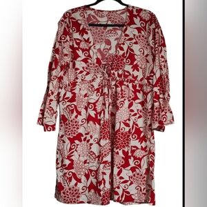 Tommy Hilfiger red and white floral dress with 3/4 sleeves